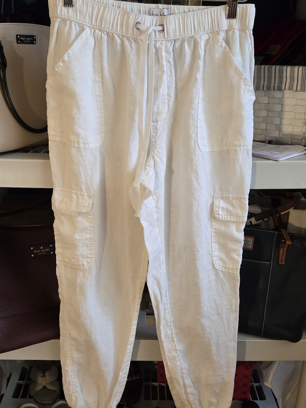 Nicole Miller New York White Linen Cargo Pants